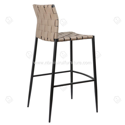 Minimalist khaki hand woven saddle leather bar stool